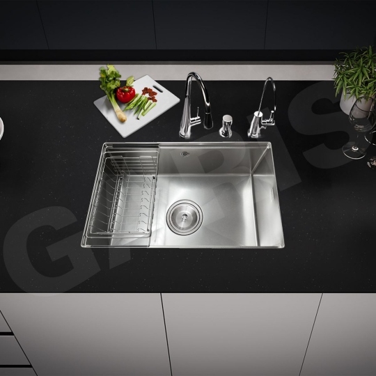 Chậu rửa 1 hố âm bàn đá GS11.61D Inox 304, bề mặt vân LinenShield-X™ Ultra Defense chống xước