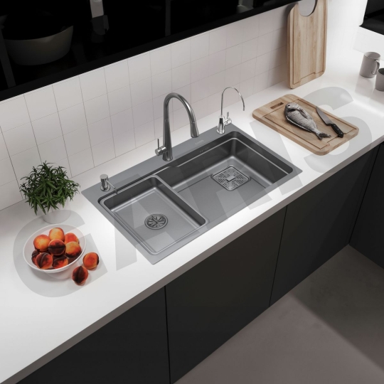 Chậu rửa 1 hố to tích hợp hố phụ rời GS11.75