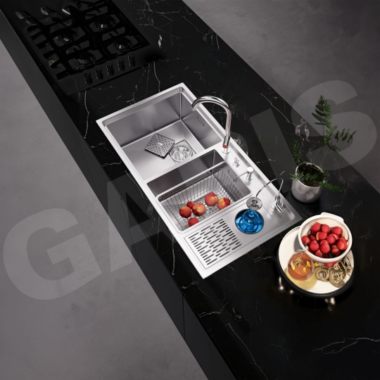 Chậu rửa 2 hố lệch có máy rửa cốc, chén MS22.96