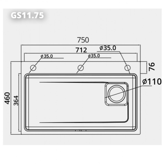 Chậu rửa 1 hố to tích hợp hố phụ rời GS11.75