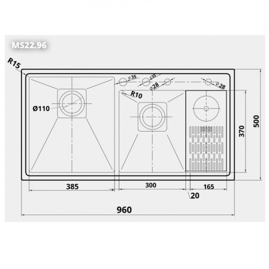 Chậu rửa 2 hố lệch có máy rửa cốc, chén MS22.96