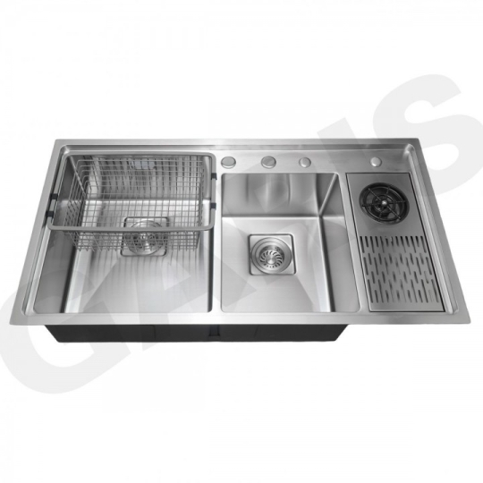 Chậu rửa 2 hố lệch có máy rửa cốc, chén MS22.96