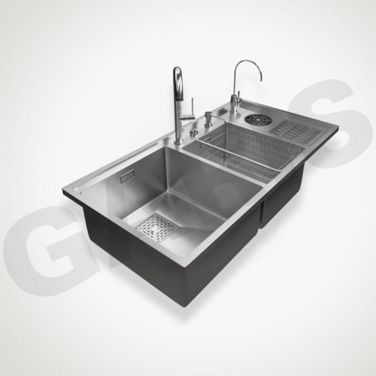 Chậu rửa 2 hố lệch có máy rửa cốc, chén MS22.96